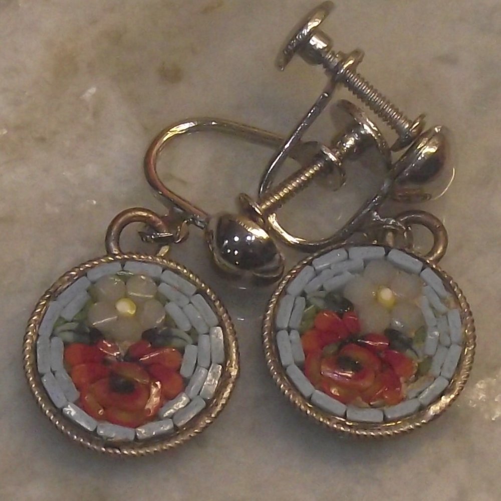 micro mosaic screw back earring